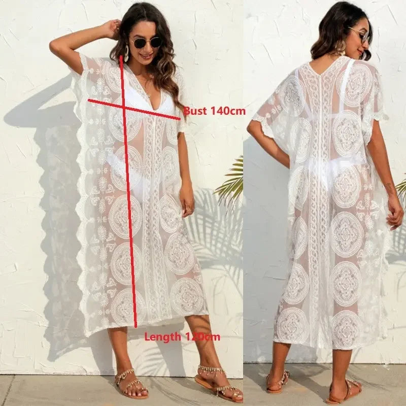 Lacy Long Bikini Beach Tunic Cover Up - LUXLIFE BRANDS