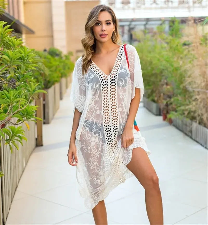 Lacy Long Bikini Beach Tunic Cover Up - LUXLIFE BRANDS