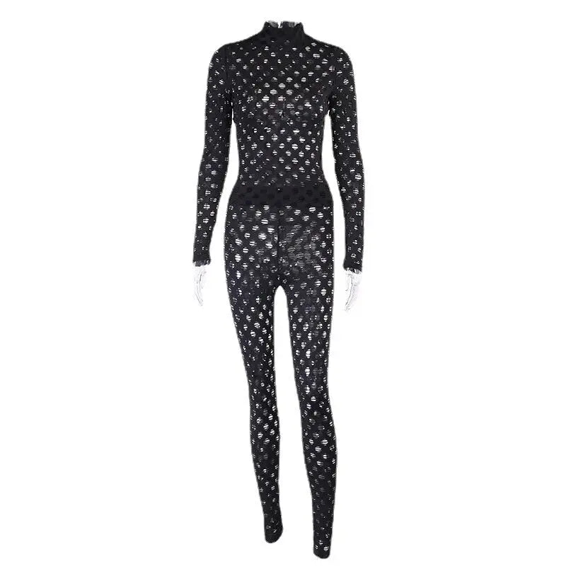 Sexy Holes Hollow Out Sexy Zipper See Through Womens Sets Bodycon Summer Two Piece Set Crop Tops Long Legging Suits Sets PR2137G
