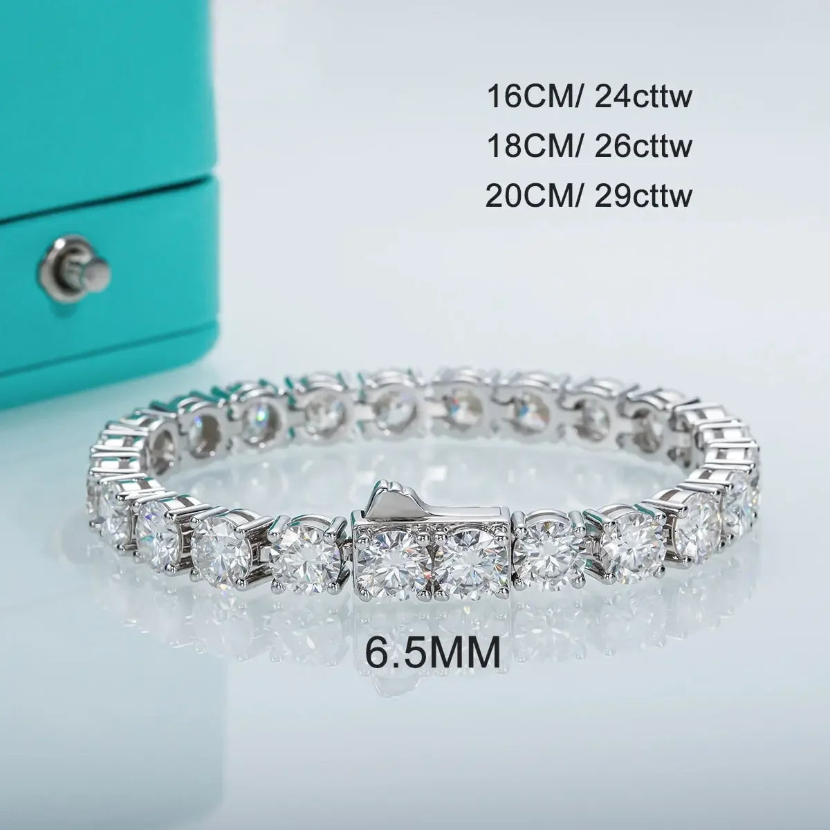 Luxurious 6.5mm 24-29cttw D Color Moissanite Diamond Tennis Bracelet 925 Sterling Silver