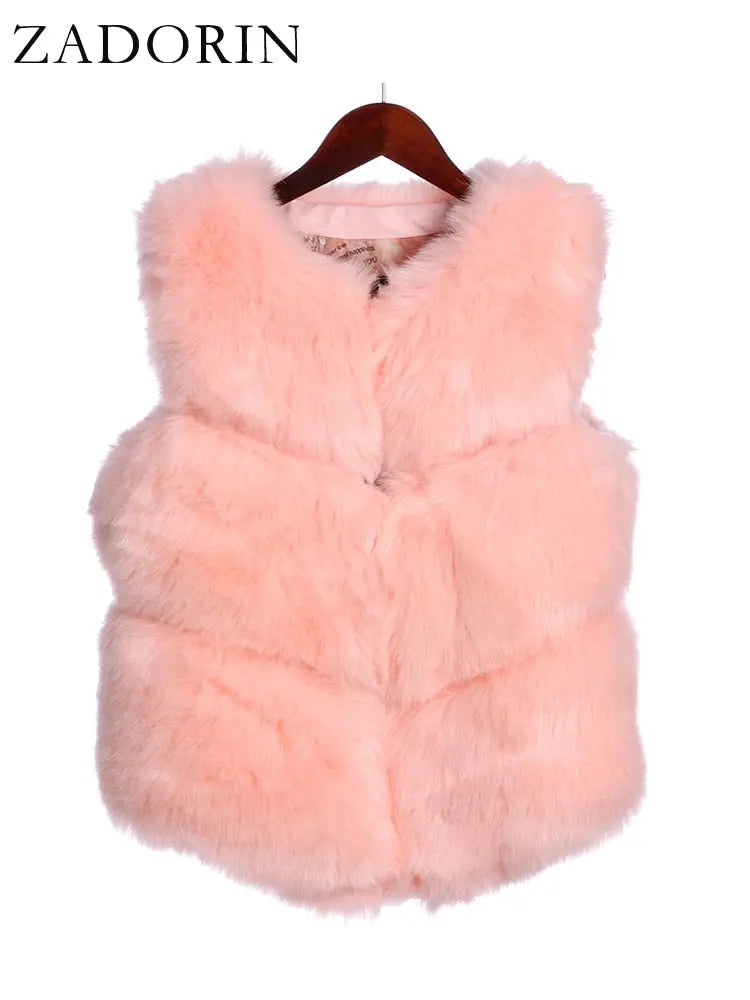 ZADORIN 3XL Autumn Winter Thick Warm Faux Fox Fur Vest Women High Quality Fashion V-Neck Short Fur Coat Female Fur Waistcoat