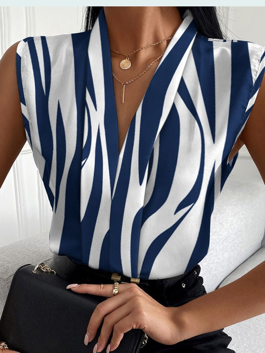 Summer Women&#39;s Top Blouse Fashion Print Tops V-neck Sleeveless Casual Shirt Elegant Party Shirts 2023 New