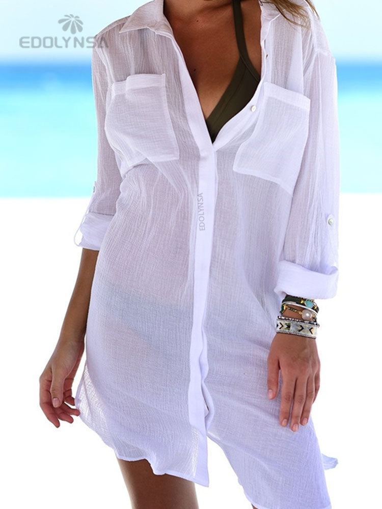 Elegant Oversized Beach Top With Pockets