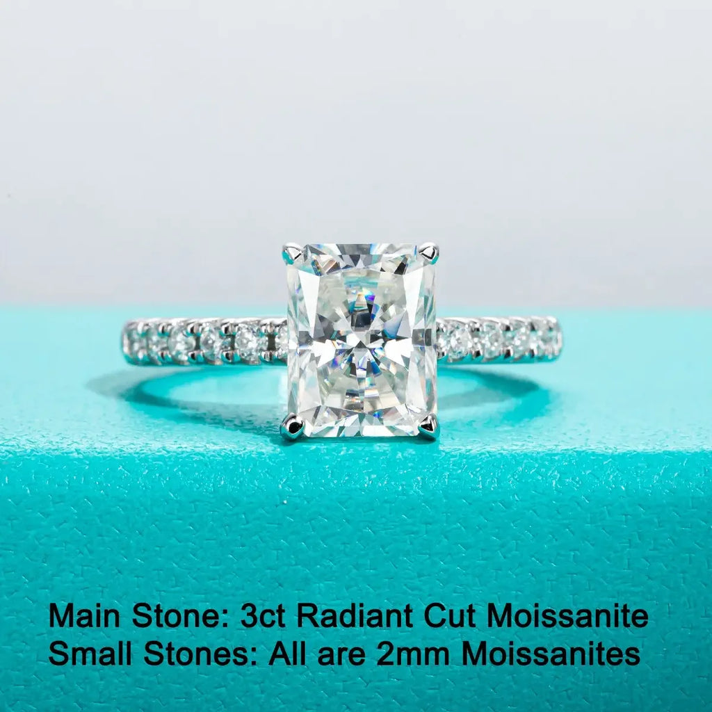LUX 3ct D Color Radiant Cut D Color Moissanite Ring