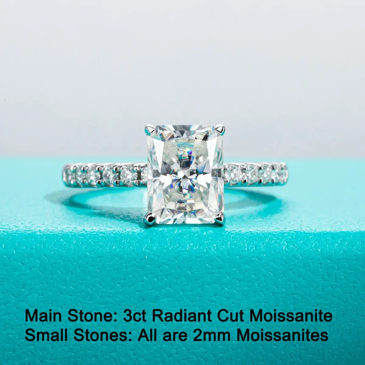 LUX 3ct D Color Radiant Cut D Color Moissanite Ring