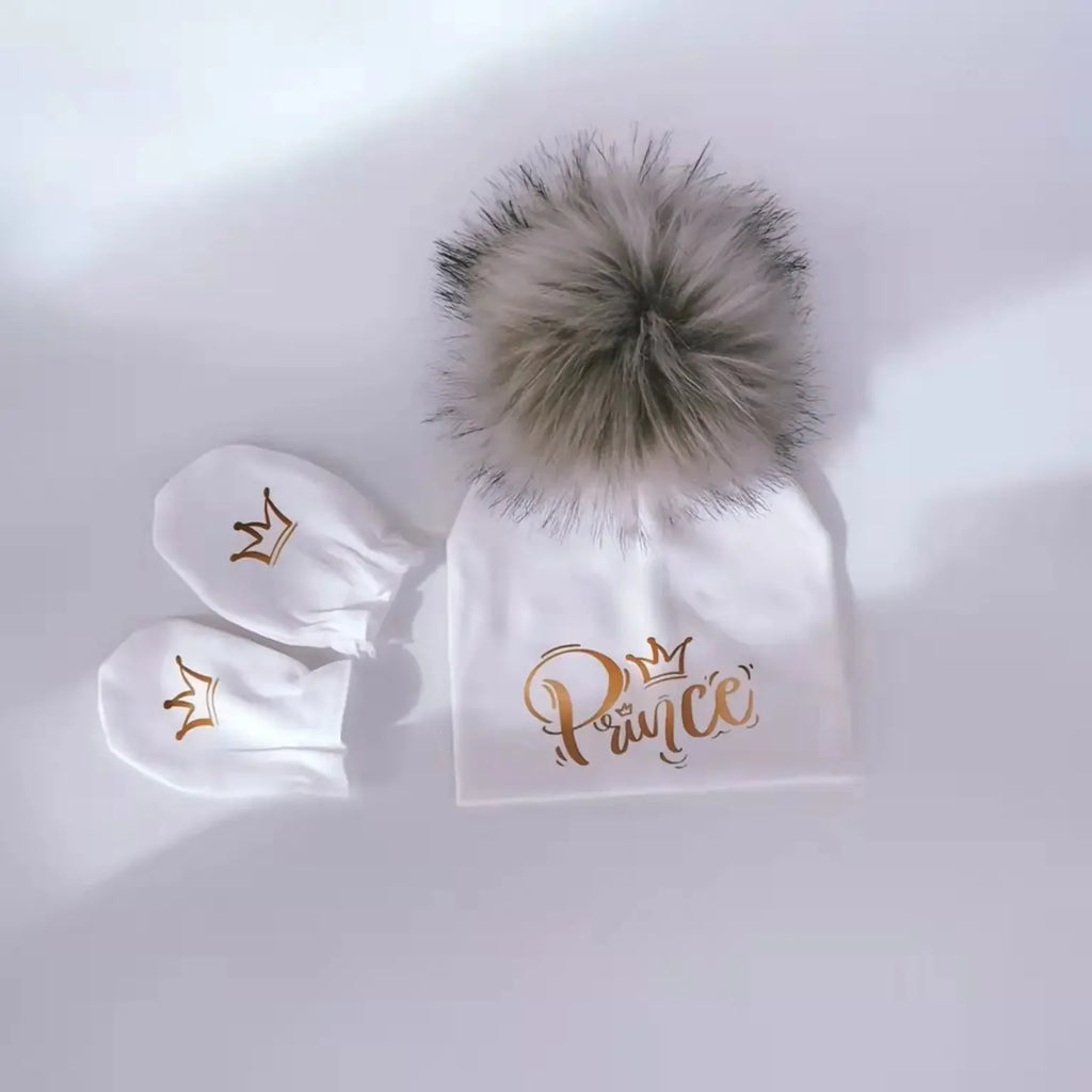 newborn baby photography props cotton beanie with detachable pompom hat beanie bonnet with gloves foot covers princess prince