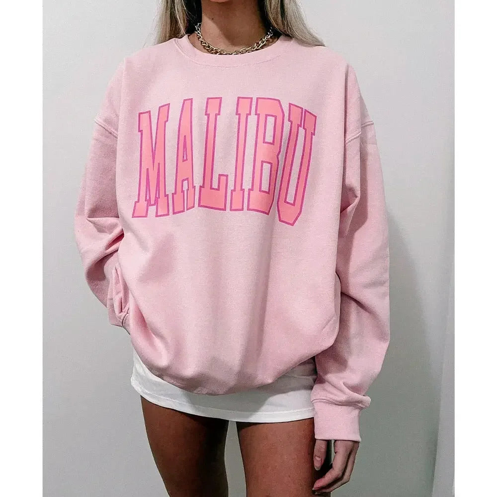 Malibu Pink Oversized Cotton Long Sleeve Sweatshirt