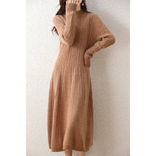 Elegant Fashion Dresses Cashmere Sweater Knitted Long Dress 100% Merino Wool Women Turtleneck Office Skirt Autumn Winter Clothes LUXLIFE BRANDS
