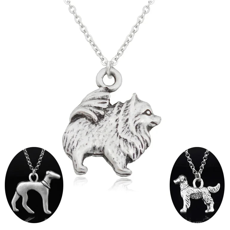 Vintage 3 Style Pomeranian & Samoyed & Keeshond & Golden Retriever & Whippet Dog Charms Pendant Necklace Women Pet Lover Gift LUXLIFE BRANDS