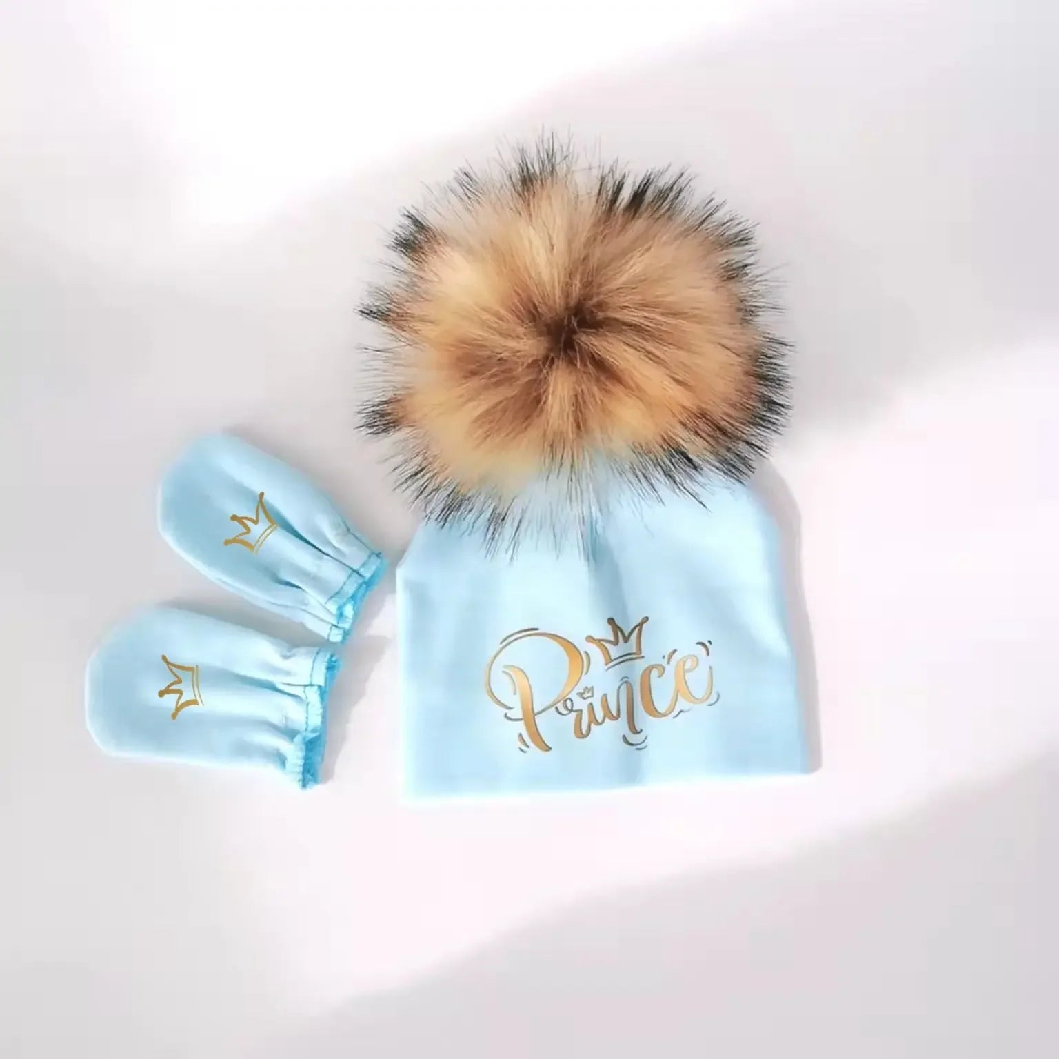 newborn baby photography props cotton beanie with detachable pompom hat beanie bonnet with gloves foot covers princess prince