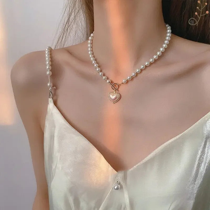 Elegant Pearl Heart Necklace