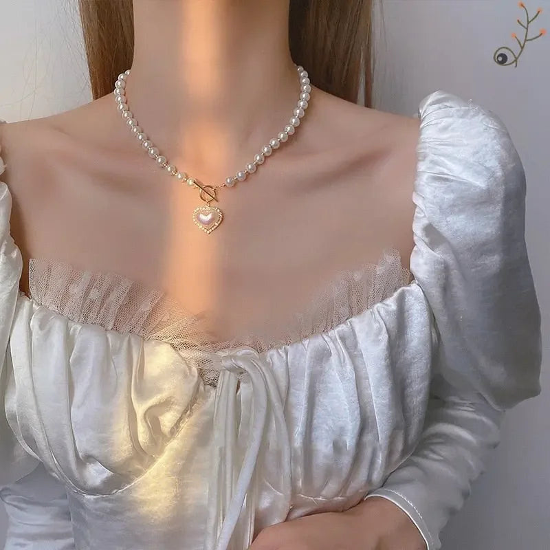 Elegant Pearl Heart Necklace