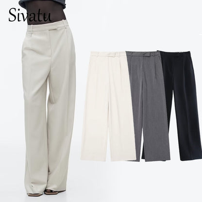 Sivatu TRAF Suits Pants for Women Korean Style Casual High Waist Fashion Office Ladies Elegant Black Straight Suit Trousers 2023