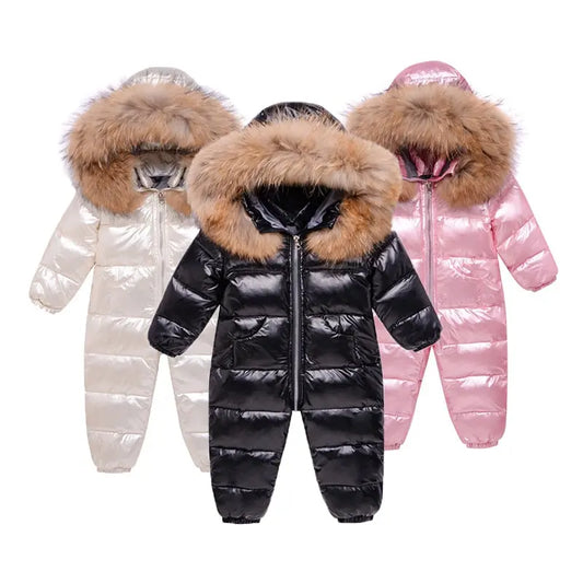 Winter Kids Jumpsuit Overalls for Boy Children Thick Ski Suit Girl Duck Down Jacket Toddler Baby Snowsuit Fur Coat 0-3Years