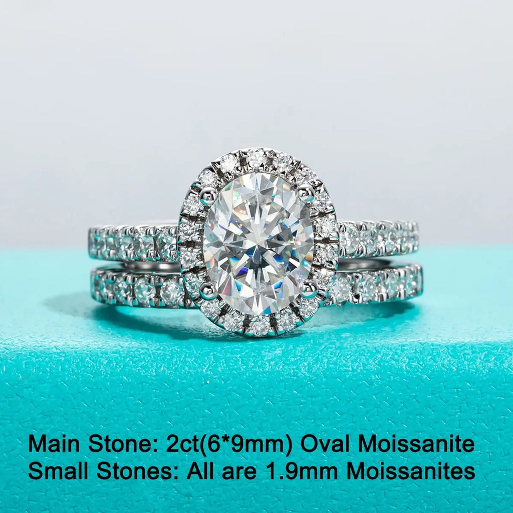 Wedding Band 2ct Total 2.648ct Oval Cut D Color Moissanite Ring Set
