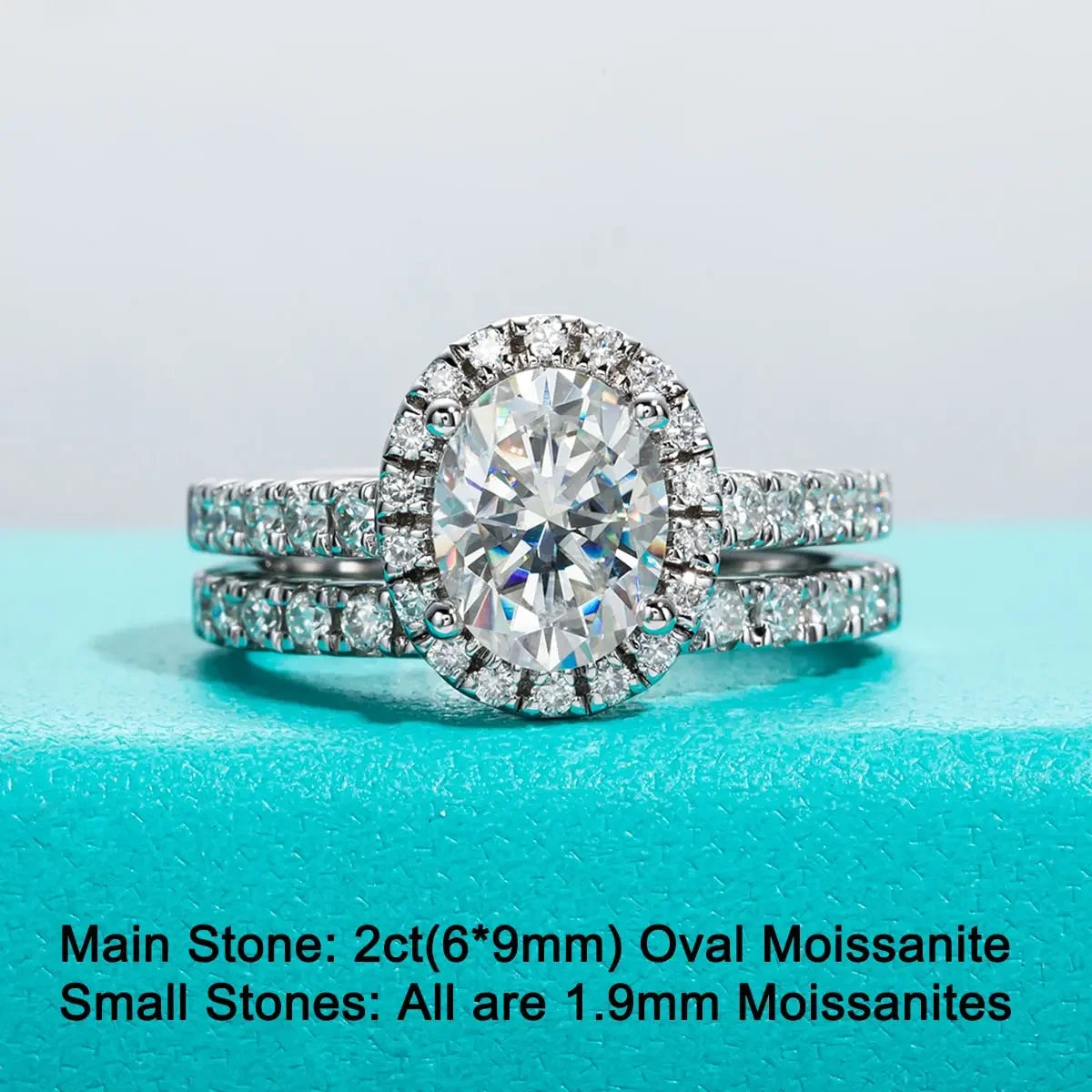 Wedding Band 2ct Total 2.648ct Oval Cut D Color Moissanite Ring Set