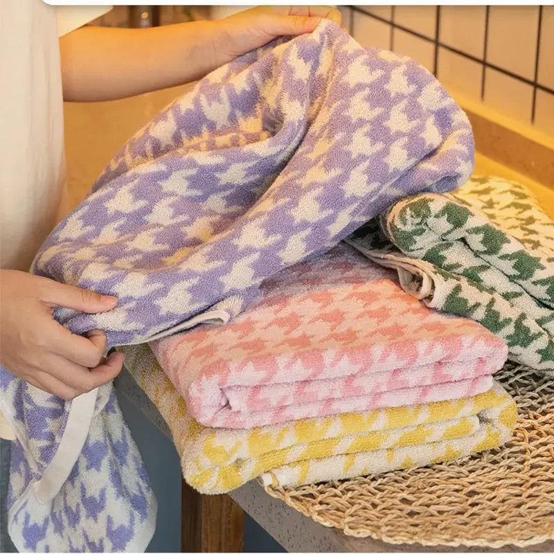 Retro Houndstooth Pure Cotton Towel Classic Plaid Jacquard Series Soft Skin-Friendly Face Towels Super Absorbent Bathroom Towel