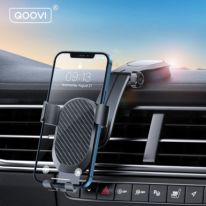 QOOVI Car Phone Holder Smartphone Mount Gravity No Magnetic Support For iPhone 13 12 11 X Xiaomi Samsung Huawei