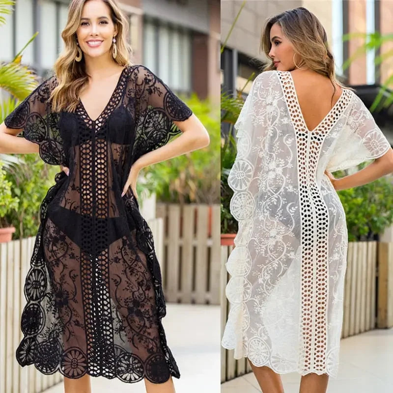 Lacy Long Bikini Beach Tunic Cover Up - LUXLIFE BRANDS