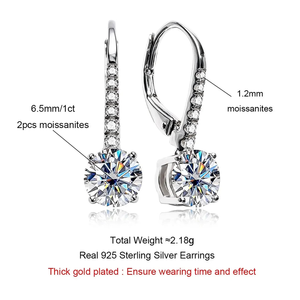 Lovely 1 Carat D Color Moissanite Dangle Drop 925 Sterling Silver Earrings With GRA Certificate