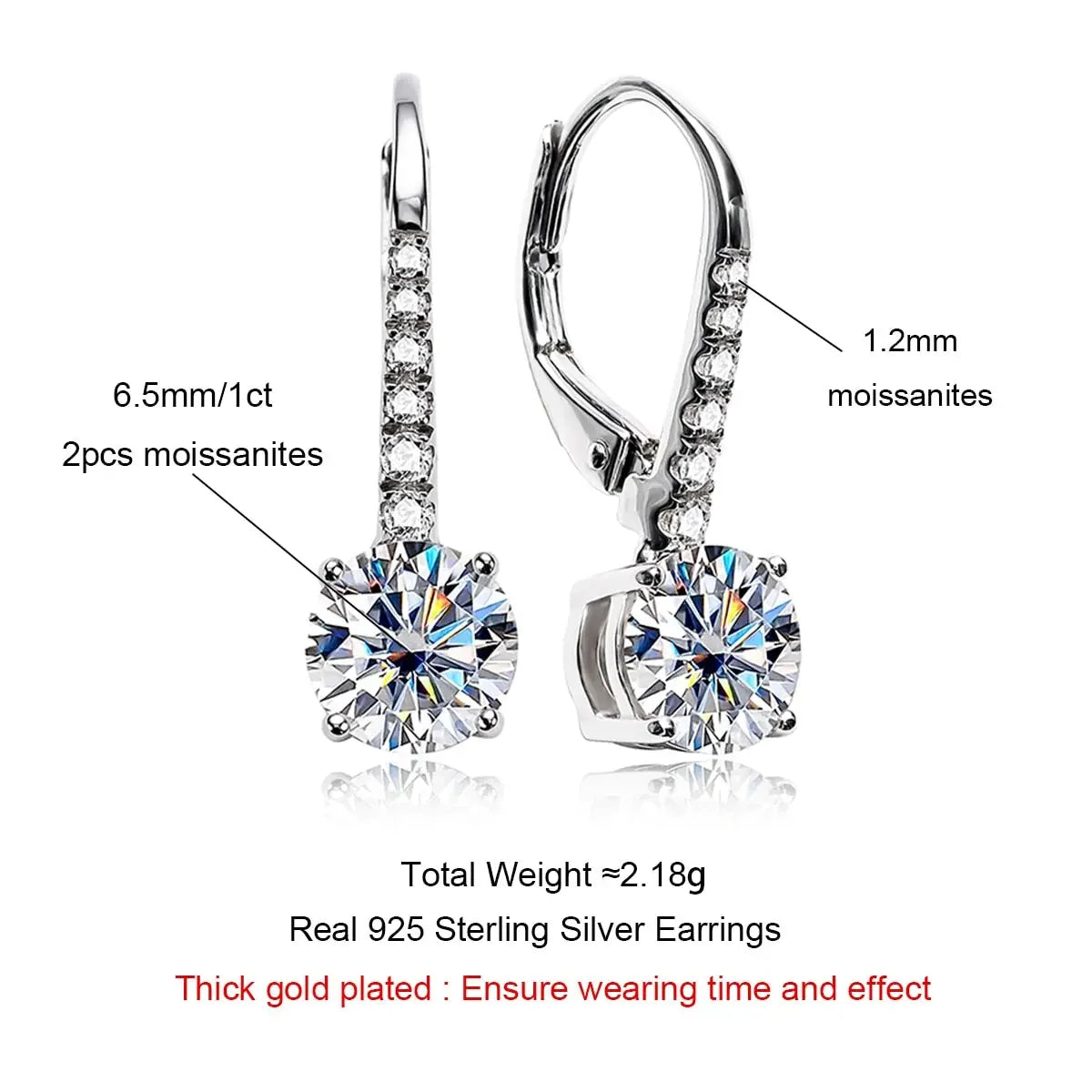 Lovely 1 Carat D Color Moissanite Dangle Drop 925 Sterling Silver Earrings With GRA Certificate