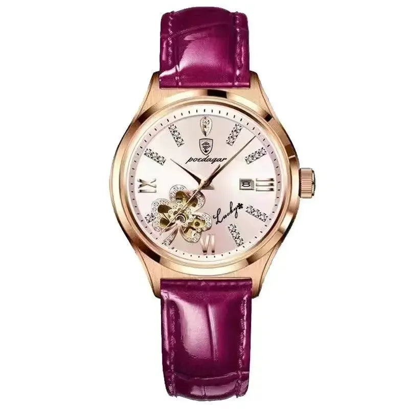 Luxury Wine Red Quartz Waterproof Stainless Watch