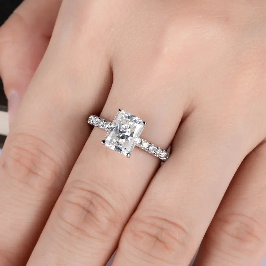 LUX 3ct D Color Radiant Cut D Color Moissanite Ring