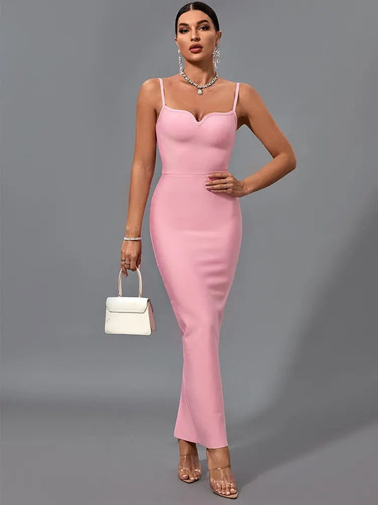 Maxi Long Bandage Dress 2022 New Women's Pink Bandage Dress Elegant Sexy Evening Club Party Dress High Quality Summer Fashion