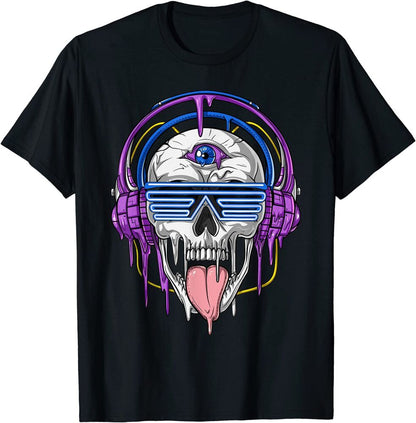 New Limited Psychedelic Skull Headphones Psytrance Techno Edm Festival T-Shirt