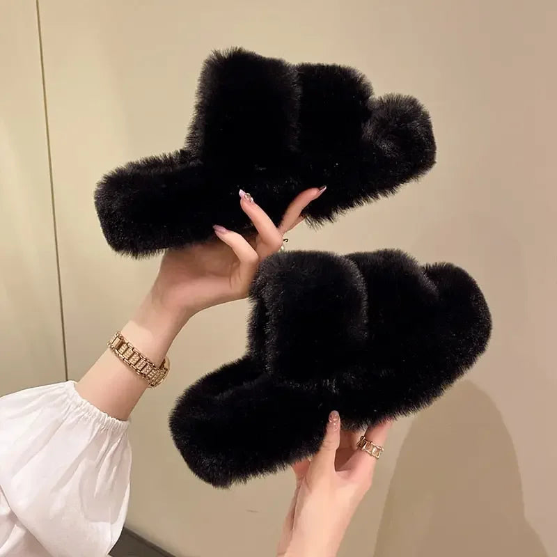 Fluffy Platform Slippers