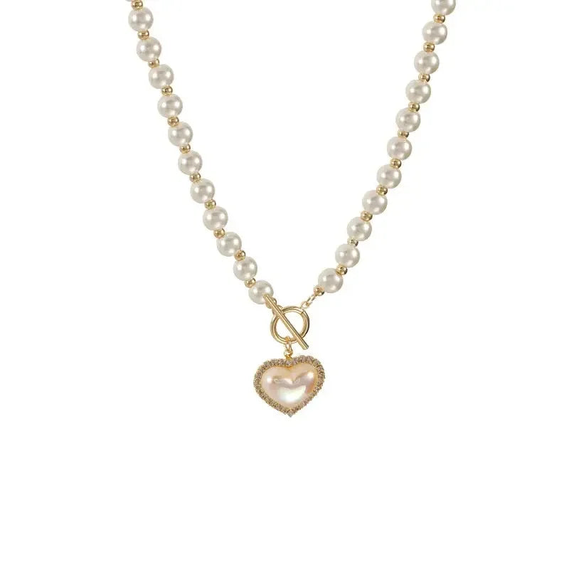Elegant Pearl Heart Necklace