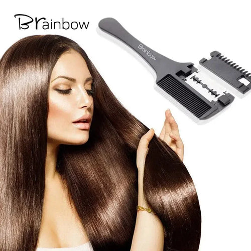 Brainbow 1pc Hair Cutting Comb Black Handle Hair Brushes with Razor Blades Cutting Thinning Trimmin Hair Salon DIY Styling Tools