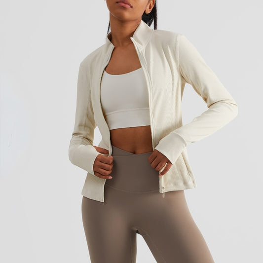 Lulu.Long Sleeve Sports Jacket Women Zipper Yoga Coat Tops Clothes Quick Dry Fitness Jacket Running Hoodies Thumb Hole Sportwear