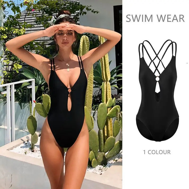 Women&#39;s One-Piece Swimsuit Black Sling Swimwear Sexy Bathing Suit For Women Bikini Hollowed out Design Swimming Wear