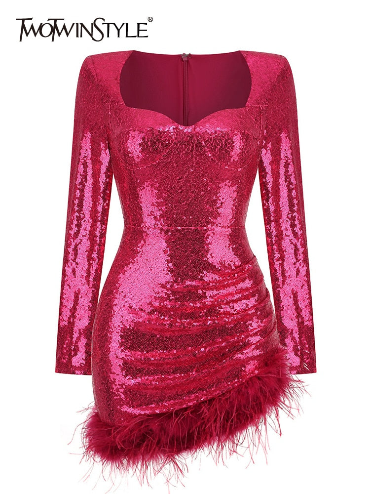 LUX Sweetheart Feather Mini Party Dress