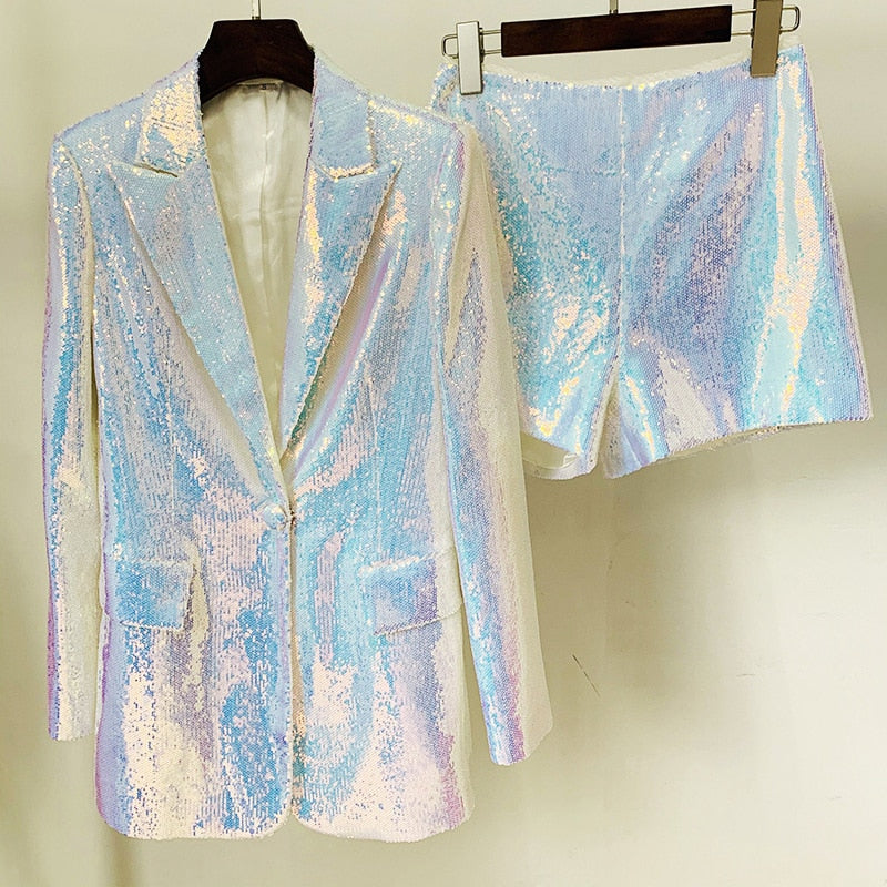 Electric Daisy Sequin Two Blazer Top & Shorts Set