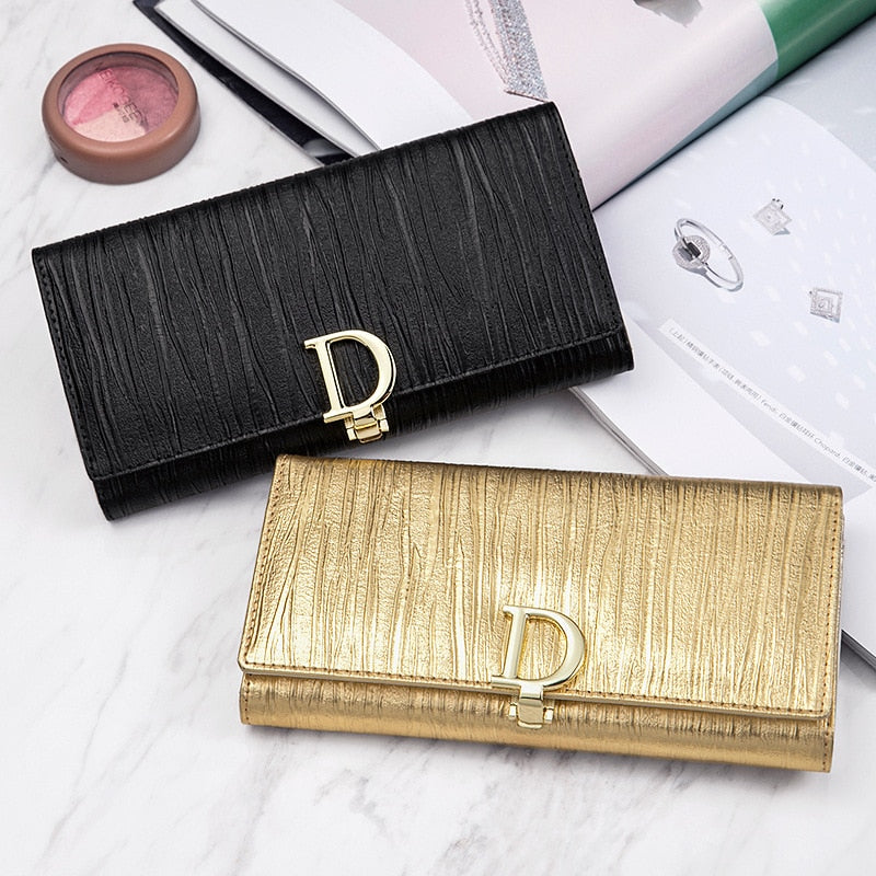 2022 New Design Women Wallets Fashion Long Phone Purse Luxury Genuine Leather Ladies Card Holder Stripe Wallet Cartera de mujer