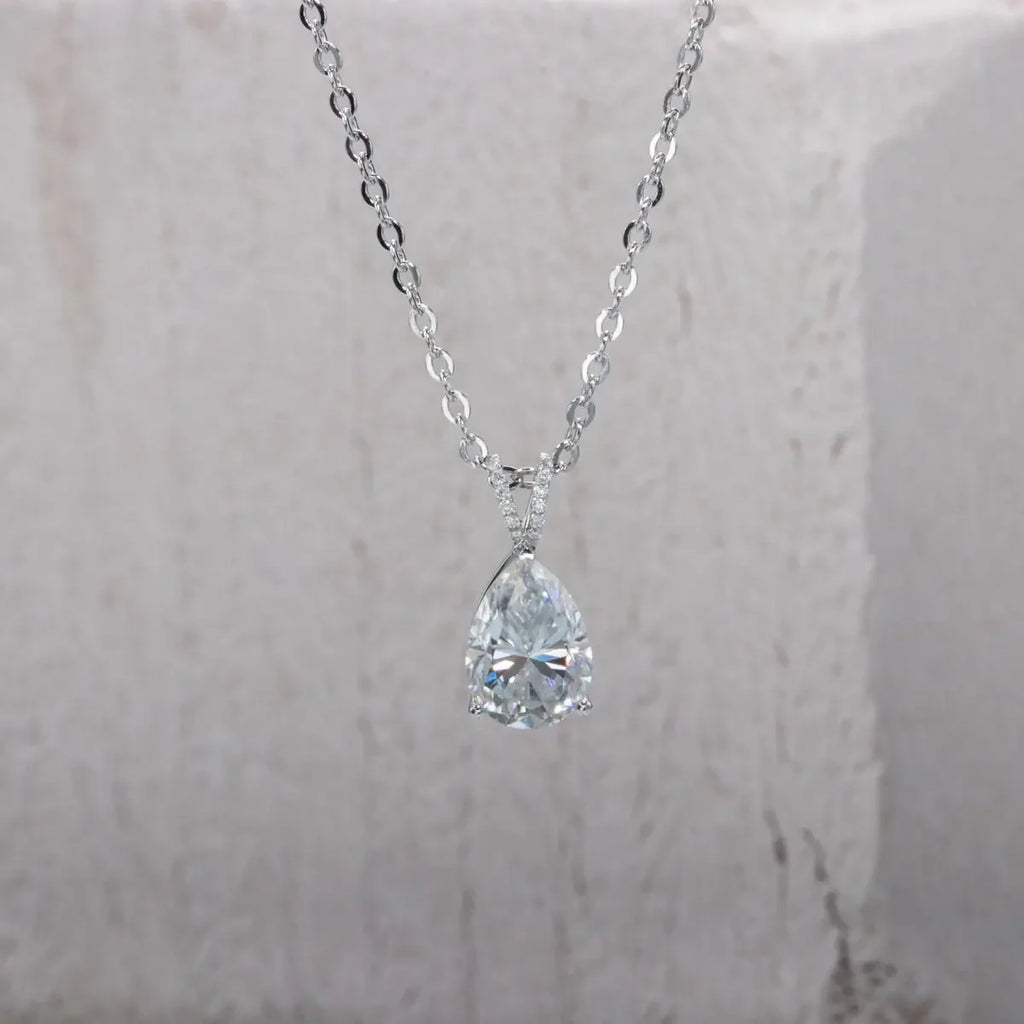 Pear Shape 2ct D Color Pear Cut Teardrop Moissanite Diamond Pendant 925 Sterling Silver Necklace