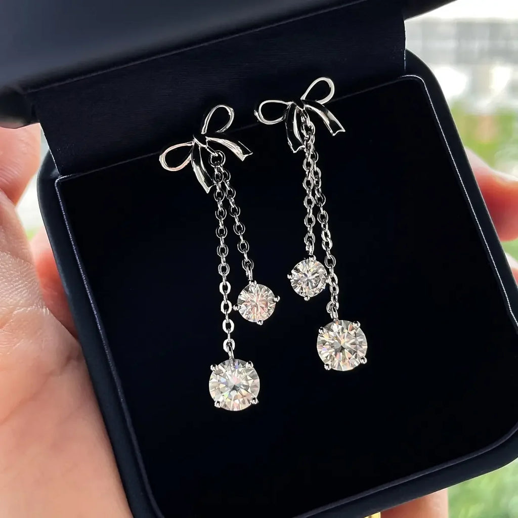 Luxury 3ctw D Color Moissanite Diamond Bow Drop Earrings 925 Sterling Silver Stud Earrings