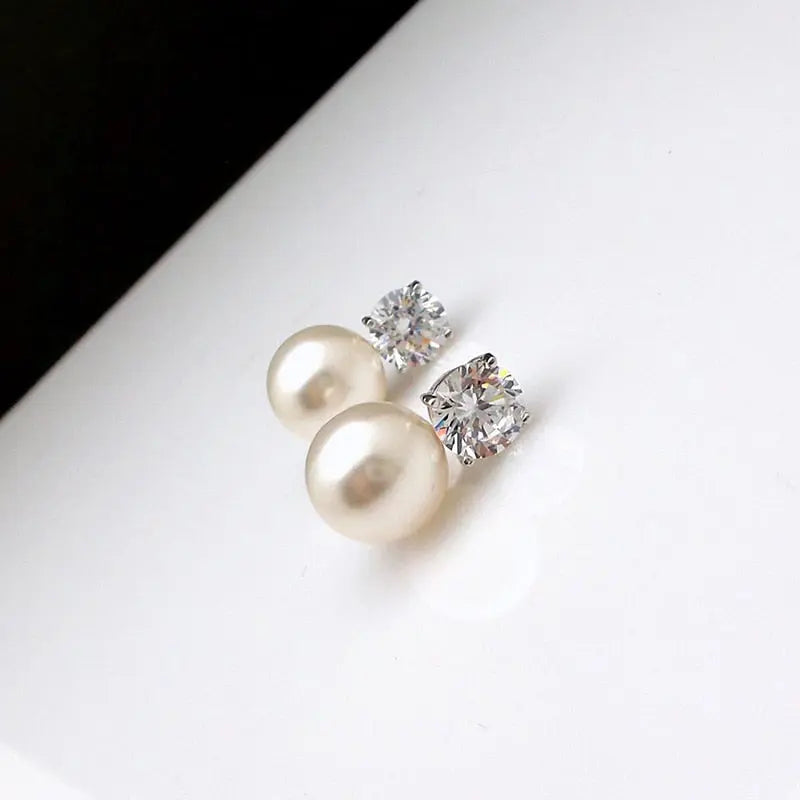 Huitan Simple and Elegant Imitation Pearl with Round CZ Design Earrings for Women Silver Color Fashion Versatile Ladies Jewelry