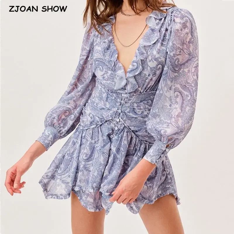 Flora Floral Print Chiffon Mini Dress