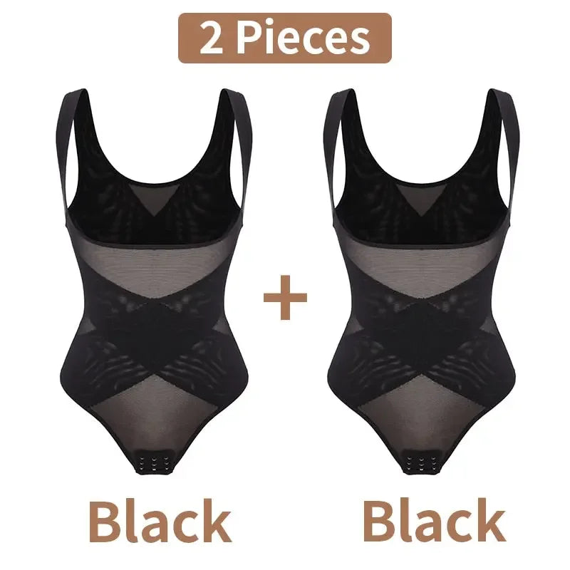 Mesh Thongs Bodysuit Shapewear Women Seamless Full Body Shaper Waist Slim Tummy Control Underwear Flat Belly Underbust Corset