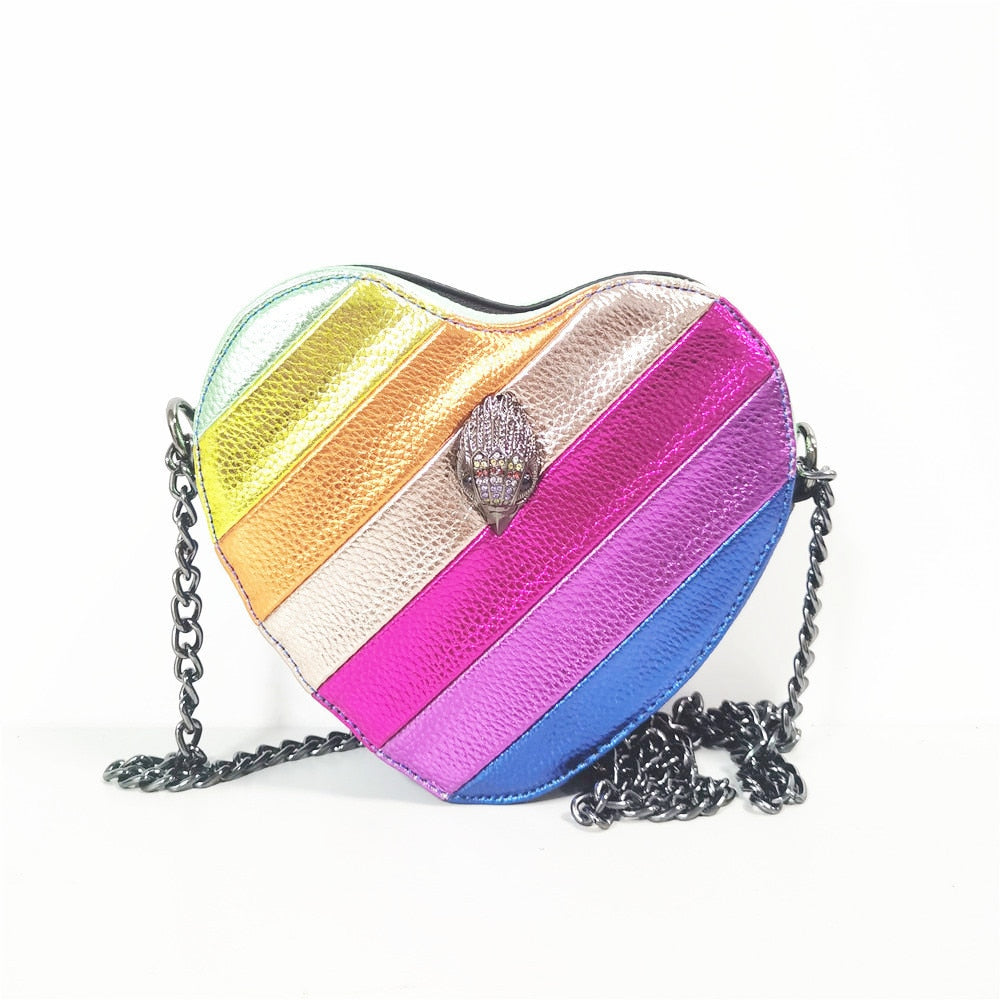 New Arrival Heart Shape Rainbow Cross Body Bag Women Colorful PU Handbag For Christmas Gift Party Luxury Designer Leather Bags