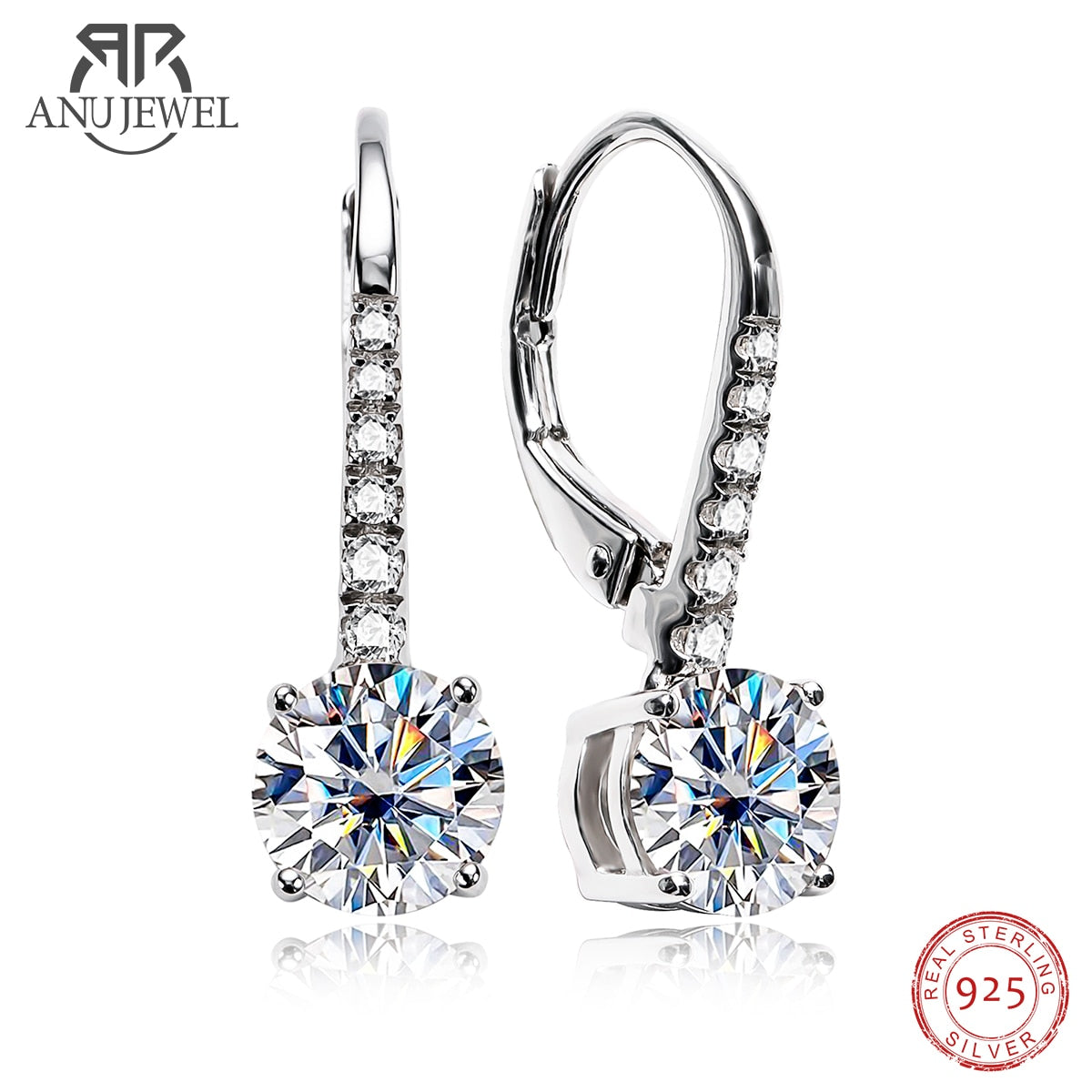 Lovely 1 Carat D Color Moissanite Dangle Drop 925 Sterling Silver Earrings With GRA Certificate