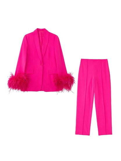 Angelic Angel Blazer & Pant Suit Feather Sleeves