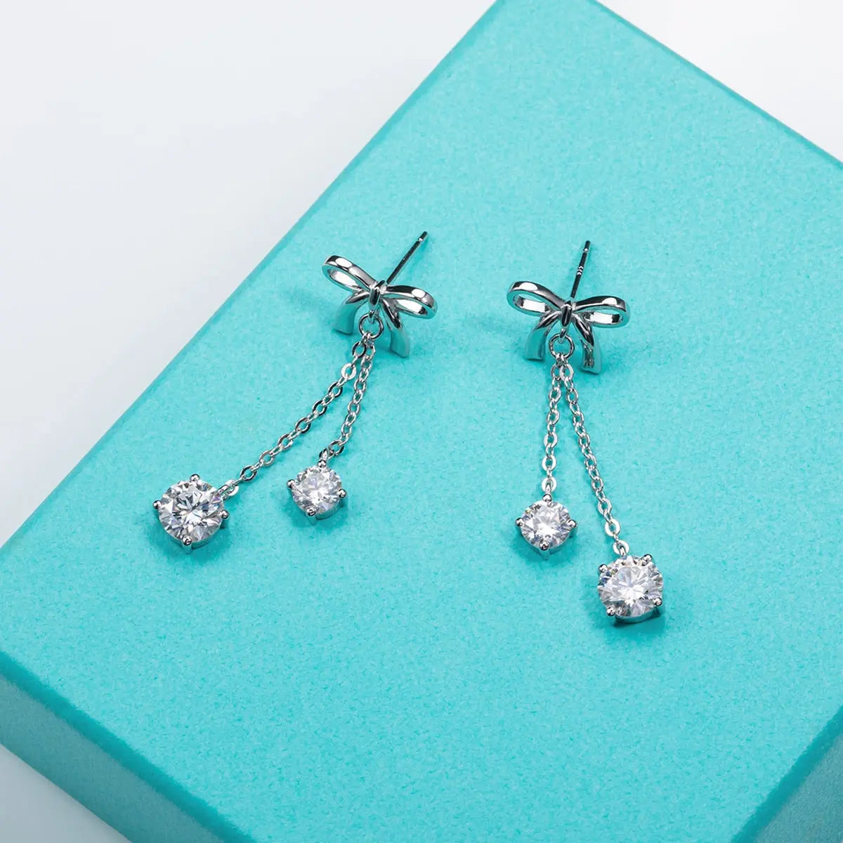 Luxury 3ctw D Color Moissanite Diamond Bow Drop Earrings 925 Sterling Silver Stud Earrings