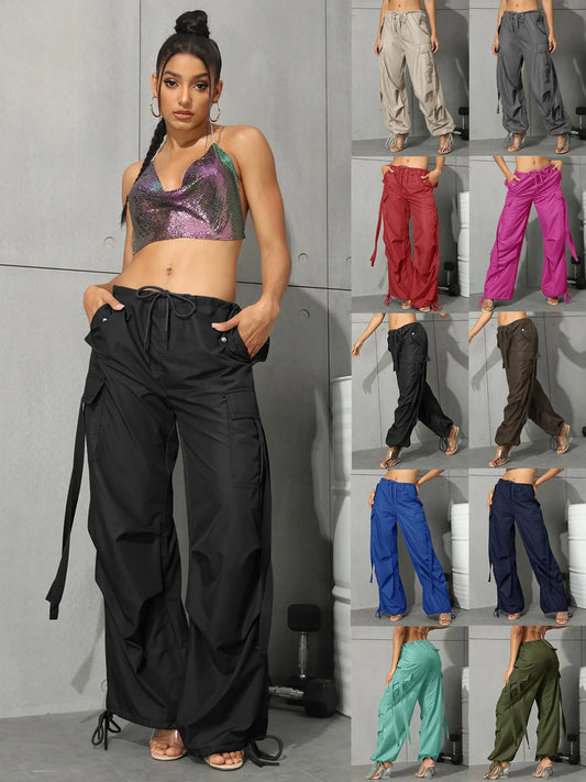 Y2K Street 90s Flap Pocket Drawstring Hem Parachute Cargo Pants Women's Clothing