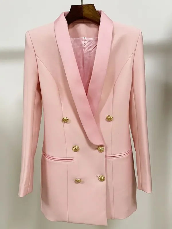 Long Sleeve Satin Collar Blazer Dress
