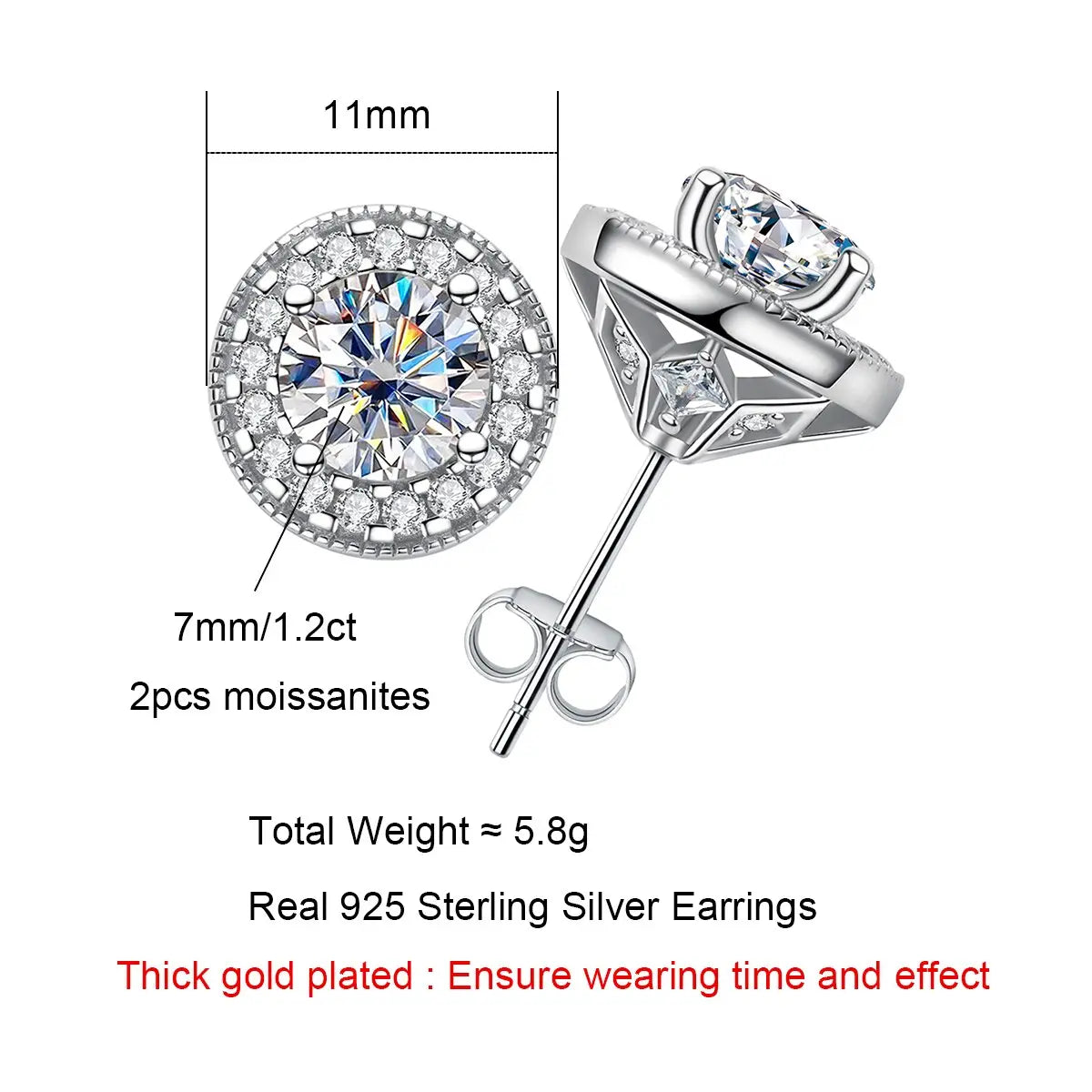 Brilliant 2.4ctw D Color Moissanite Diamond 18K Gold Plated 925 Sterling Silver Earrings