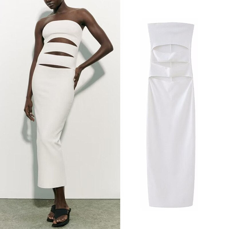 White Slim Midi Skim Dress